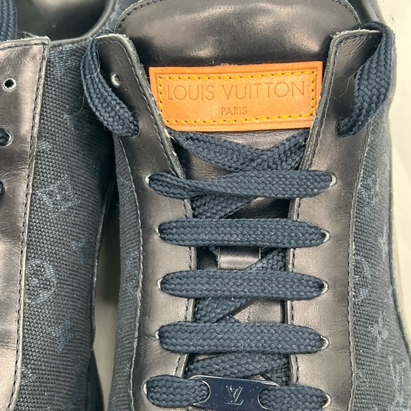 Louis Vuitton Women's Navy Monogram Mini Lin Canvas Sneakers EU Size 38 MA0052 - Picture 12 of 16